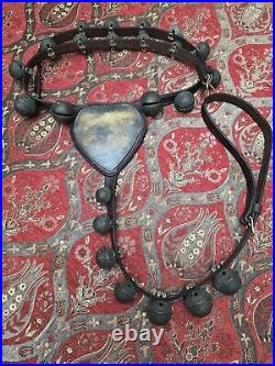 Vintage Brass Sleigh Bells 23 Crotal bells with brass heart On Leather Strap