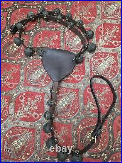 Vintage Brass Sleigh Bells 23 Crotal bells with brass heart On Leather Strap