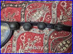 Vintage Brass Sleigh Bells 23 Crotal bells with brass heart On Leather Strap