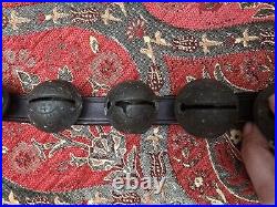 Vintage Brass Sleigh Bells 23 Crotal bells with brass heart On Leather Strap