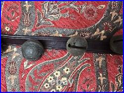 Vintage Brass Sleigh Bells 23 Crotal bells with brass heart On Leather Strap