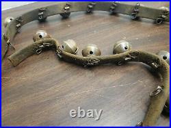 Vintage Brass Sleigh Bells 26 On Leather Strap 65 inches, no cracks