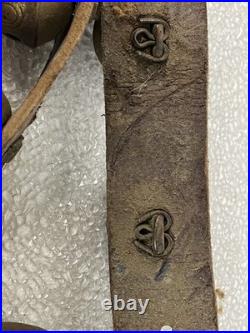 Vintage Brass Sleigh Bells Leather Strap Large Heavy Jingle Bells Antique Rustic