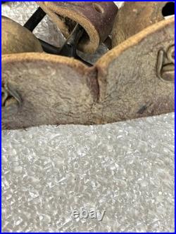 Vintage Brass Sleigh Bells Leather Strap Large Heavy Jingle Bells Antique Rustic