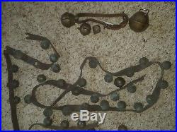 Vintage Brass Sleigh Bells Leather Straps Antique 45 Total
