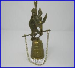 Vintage Brass Wall Mount Hanging Bell withWinged Woman Figure and chain