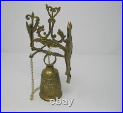Vintage Brass Wall Mount Hanging Bell withWinged Woman Figure and chain