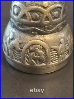 Vintage Brass Wall Mount Hanging Monastery Door Bell with Ornate Pull Chain