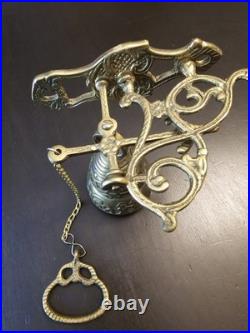 Vintage Brass Wall Mount Hanging Monastery Door Bell with Ornate Pull Chain