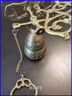 Vintage Brass Wall Mount Hanging Monastery Door Bell with Ornate Pull Chain
