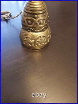 Vintage Brass Wall Mount Hanging Monastery Door Bell with Ornate Pull Chain