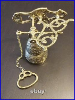 Vintage Brass Wall Mount Hanging Monastery Door Bell with Ornate Pull Chain