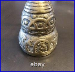 Vintage Brass Wall Mount Hanging Monastery Door Bell with Ornate Pull Chain