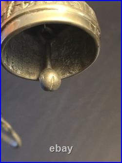 Vintage Brass Wall Mount Hanging Monastery Door Bell with Ornate Pull Chain