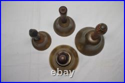 Vintage Brass Wood Schoolhouse Hand Bells Collectible Teacher Lot of 4