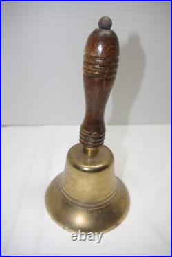 Vintage Brass Wood Schoolhouse Hand Bells Collectible Teacher Lot of 4