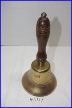 Vintage Brass Wood Schoolhouse Hand Bells Collectible Teacher Lot of 4