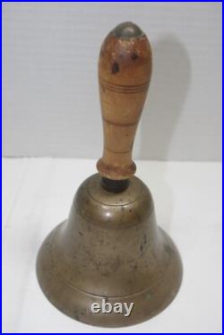 Vintage Brass Wood Schoolhouse Hand Bells Collectible Teacher Lot of 4