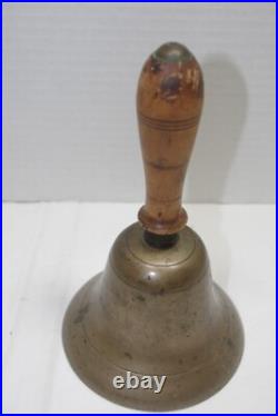 Vintage Brass Wood Schoolhouse Hand Bells Collectible Teacher Lot of 4