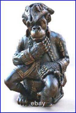Vintage Bronze Primate Pirate Monkey Chimpanzee Figurine Table Bell Patina EUC