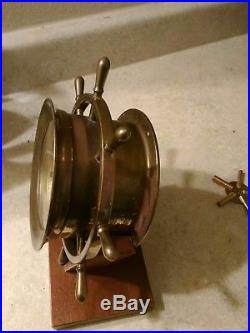 Vintage CHELSEA CLOCK Boston Brass Wood Ships Bell Chime Porthole