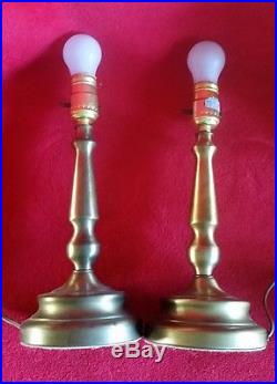 Vintage Capiz Shell Brass Table Lamps Shades Pair Boudor Bell Scallop Panel