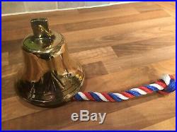 Vintage Cast Brass Royal Navy Ships Bell & Rope Maritime Marine Boat Yacht