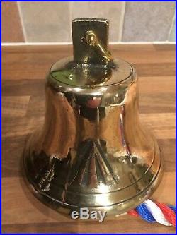 Vintage Cast Brass Royal Navy Ships Bell & Rope Maritime Marine Boat Yacht