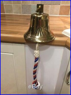 Vintage Cast Brass Royal Navy Ships Bell & Rope Maritime Marine Boat Yacht