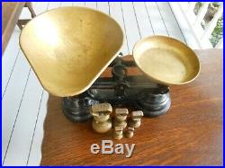 Vintage Cast Iron Balance Kitchen Scales With Brass Bell Weights From England