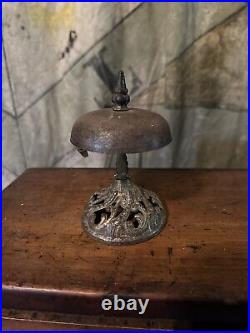 Vintage Cast Iron Hotel Front Desk Counter Service Sunflower Bell industrial