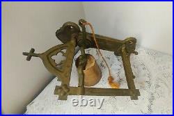 Vintage Cast Iron Wall Mount Bell withCross Dinner, School, Barn Pull String