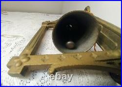 Vintage Cast Iron Wall Mount Bell withCross Dinner, School, Barn Pull String