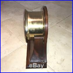 Vintage Chelsea Brass Ships Bell Clock 7 1/4 with Mahogany Stand