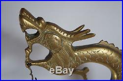 Vintage Chinese Asian Brass Bronze Ornate Dragon Statue Gong Bell on Stand 19