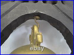 Vintage Chinese Brass Metal Dragon Bell w Inlayed Silver Rosewood Frame Hanger