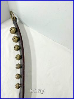 Vintage Classic 7 Solid Brass Sleigh Bells LEATHER STRAP HANDMADE Door Chime Dec