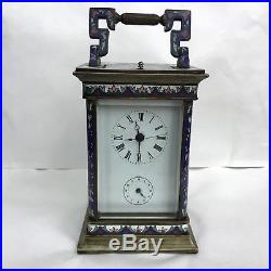 Vintage Cloisonné Enamel Carriage Clock Twin Bell Chiming Repeater
