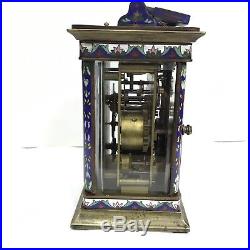 Vintage Cloisonné Enamel Carriage Clock Twin Bell Chiming Repeater