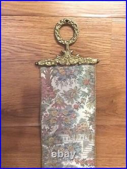 Vintage Corona Decor Servants Bell Pull Tapestry Wall Hanging Brass Ends Floral