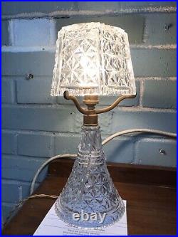 Vintage Cut Crystal Glass Lamp Base & Shade Heavy & Large