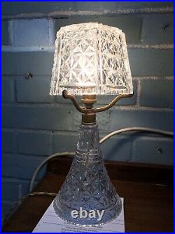 Vintage Cut Crystal Glass Lamp Base & Shade Heavy & Large