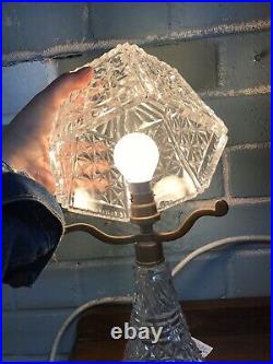 Vintage Cut Crystal Glass Lamp Base & Shade Heavy & Large