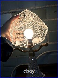 Vintage Cut Crystal Glass Lamp Base & Shade Heavy & Large