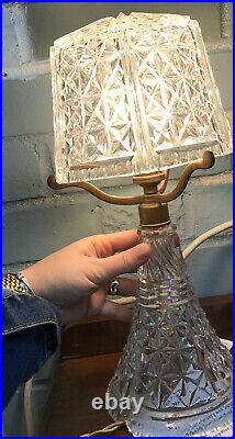 Vintage Cut Crystal Glass Lamp Base & Shade Heavy & Large