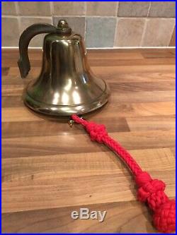 Vintage E J Willis US Navy Cast Brass Ships Bell Bracket & Rope Maritime Marine