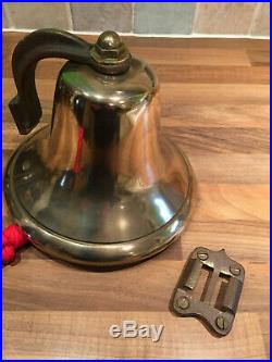 Vintage E J Willis US Navy Cast Brass Ships Bell Bracket & Rope Maritime Marine