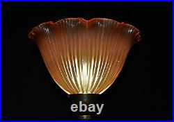 Vintage Edwardian C1910 large bronze Corinthian lamp rare tinted Holophane shade