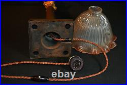 Vintage Edwardian C1910 large bronze Corinthian lamp rare tinted Holophane shade