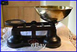 Vintage English Black Salter Kitchen Scales 7 Quality Brass Bell Weights